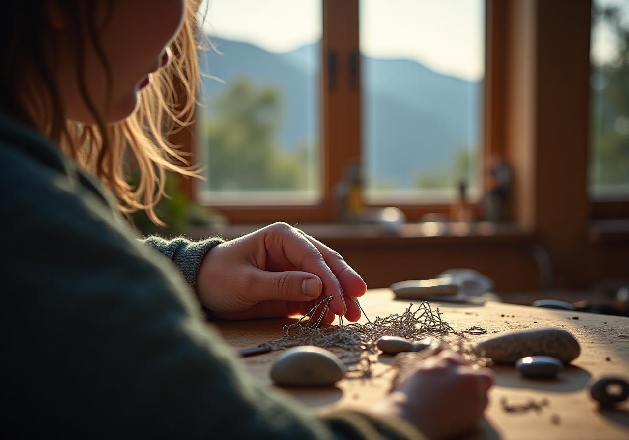 Artisan crafting a necklace in a Highland studio